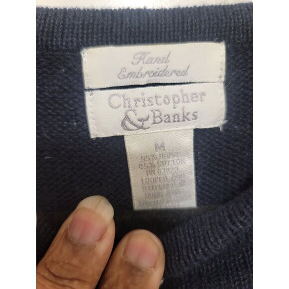 Vintage Christopher & Banks Hand Embroidery Holiday Snowman Sweater Snowflake Pa - Picture 10 of 13